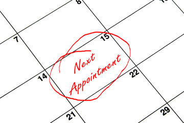 Next Appointment Circled on A Calendar in Red