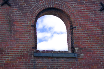 Castel window with blue sky