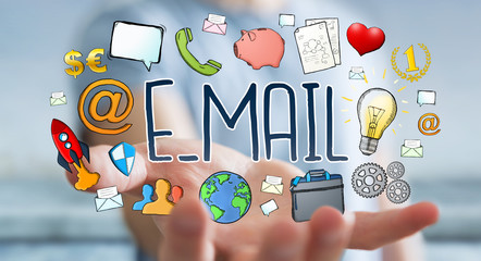 Businessman using manuscript contact text