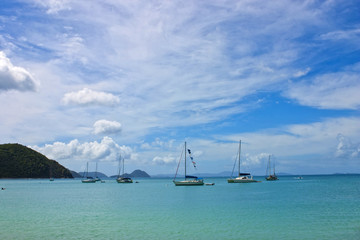 Fototapeta premium Anchoring ships in tropical bay