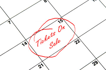 Tickets on Sale Circled on A Calendar in Red