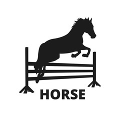 Vector horse silhouette. logo wild horse jumps over a fence, a rack