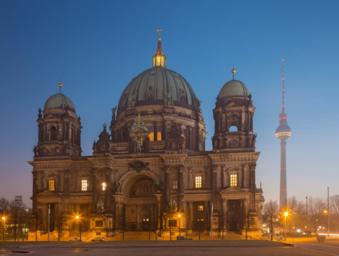 Berlin - The Dom and the Fernsehturm in morning dusk.