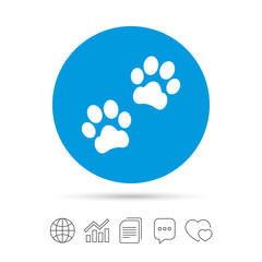 Fototapeta na wymiar Paw sign icon. Dog pets steps symbol.