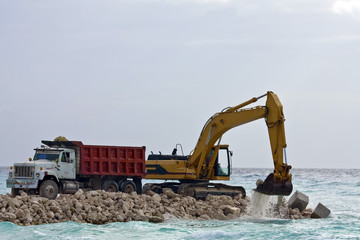 Yellow Excavator at Work