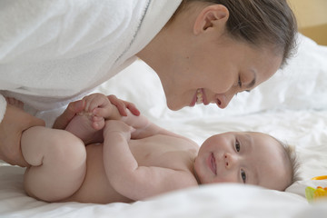 baby, mother, family, bedroom