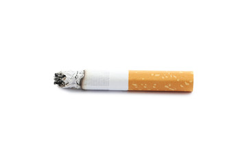 Cigarette butt with ash isolated on a white