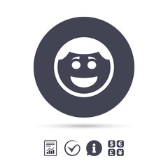 Smile face icon. Smiley with hairstyle symbol.