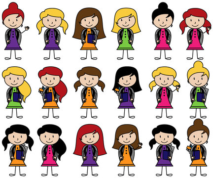 Collection of Cute Stick Figure Students in Vector Format