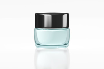 Turquoise color glass jar with black glossy plastic lid 3D rendering