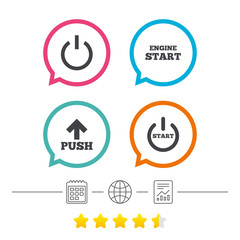 Power icons. Start engine symbol. Push arrow.