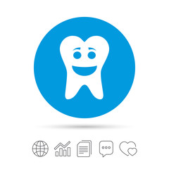 Tooth happy face sign icon. Healthy tooth.