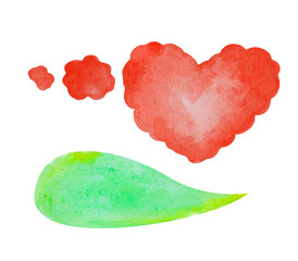 Watercolor speech bubble on white background. Green text bubble cloud hand-drawn element.