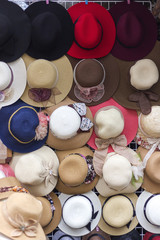 Hats for sale in the market.