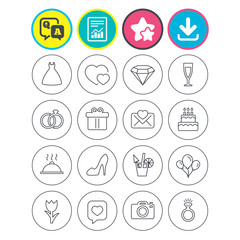 Wedding and party icon. Dress, diamond and ring.