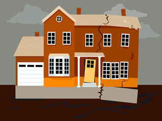 House falling apart because of a foundation failure, EPS 8 vector illustration