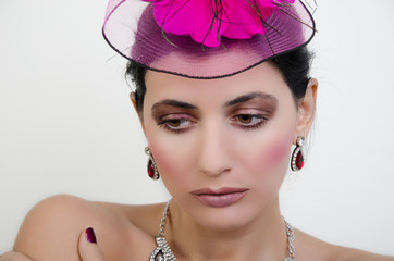 a girl is in a red hat
