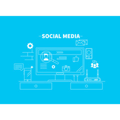 Set of Flat Line  Concept for Social Network and Social Media  Vector illustration