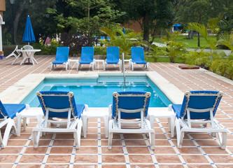 Beautiful pool and patio in tropical setting
