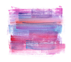 Pink and purple horizontal dry brush strokes painted in watercolor on clean white background