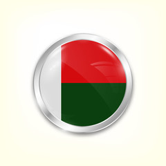 Round button national flag of Madagascar with the reflection of light and shadow. Icon country. Realistic vector illustration.