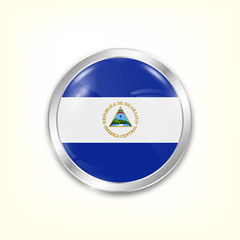 Round button national flag of Nicaragua with the reflection of light and shadow. Icon country. Realistic vector illustration.