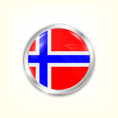 Round button national flag of Norway with the reflection of light and shadow. Icon country. Realistic vector illustration.