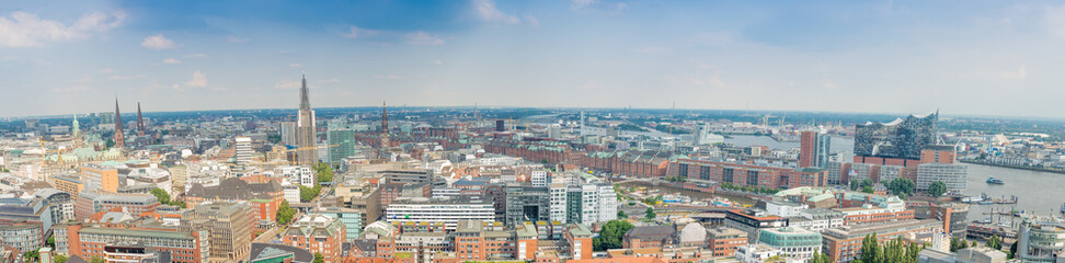 Fototapeta na wymiar HAMBURG, GERMANY - JULY 2016: Panoramic view of city streets. Hamburg is a major attraction in Germany