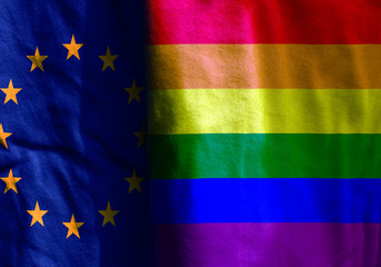 Two flags: EU. LGBT