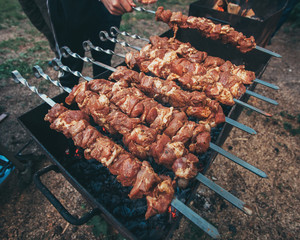 kebabs on skewers cooked