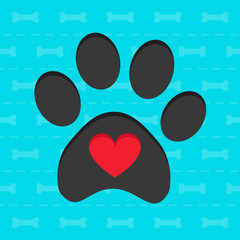 Animal paw with heart blue card vector illustration