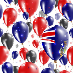 SGSSI Independence Day Seamless Pattern. Flying Rubber Balloons in Colors of the South Georgia and the South Sandwich Islander Flag. Happy SGSSI Day Patriotic Card with Balloons, Stars and Sparkles.