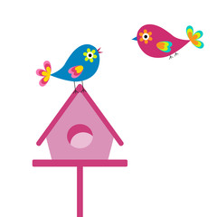 birds on a birdhouse