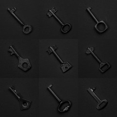 Black & white keys collection on black background