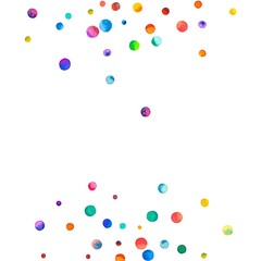 Sparse watercolor confetti on white background. Rainbow colored watercolor confetti abstract semicircle. Colorful hand painted illustration.