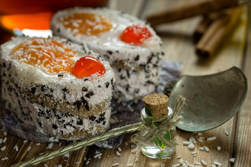 Fruit cake with coconut chips