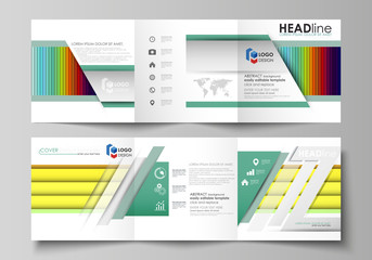 Business templates for tri fold square brochures. Leaflet cover, vector layout. Bright color rectangles, colorful design, overlapping geometric rectangular shapes forming abstract beautiful background