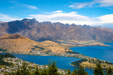 Fototapeta na wymiar Scenic view of Queenstown and Remarkables mountain range, NZ