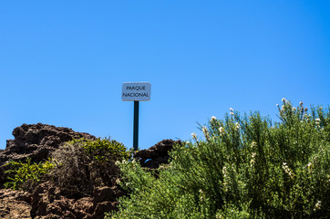 Schild Parque Nacional am Roque de los Muchachos, La Palma, kanarische Inseln, Spanien