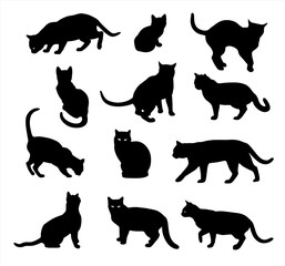Cat silhouette vector icon set isolated on white