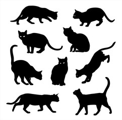 Black Cat silhouette vector icon set isolated on white