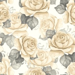 Hand drawn watercolor floral seamless pattern. Vintage flowers