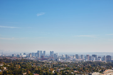 Fototapeta na wymiar Los Angeles skyline with blue sky