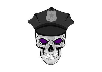Vector illustration of human skull in police cap