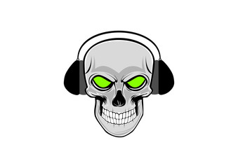 Vector illustration of human skull with headphones