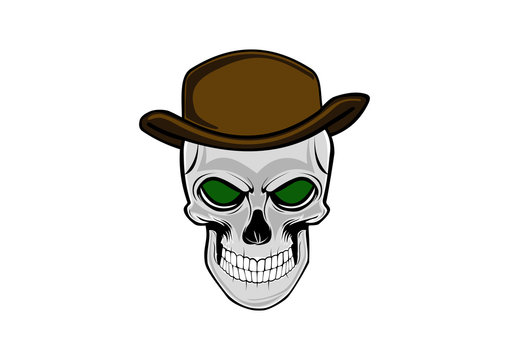 Cowboy skull wearing a stylish brown hat