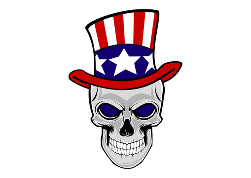 Human skull in an Uncle Sam hat 