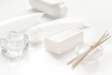 monochrome cosmetic set in SPA concept on white background