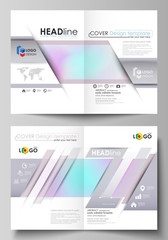 Business templates for bi fold brochure, flyer. Cover design template, abstract vector layout in A4 size. Hologram, background in pastel colors, holographic effect. Blurred pattern, futuristic texture
