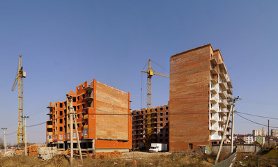 Construction of new building. Construction of multi-apartment building.